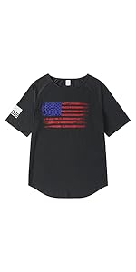 Men&amp;amp;amp;amp Casual Shirt Summer Short Sleeve Black Round Neck American Flag Pattern Top