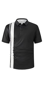 Black and white striped men&#39;s POLO shirt casual business