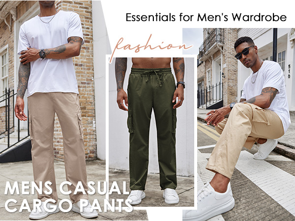 Mens Casual Cargo Pants Relaxed Fit Tactical Work Joggers Pants