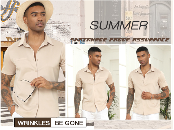 COOFANDY Men''s Short Sleeve Button Down Wrinkle Free Shirt Summer Casual Stretch Lightweight Dress