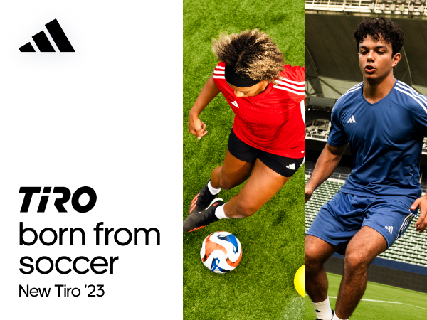 Girl and boy playing soccer outside in adidas Tiro 23 shorts, Tiro born from soccer