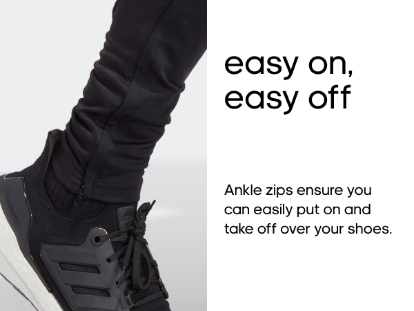 adidas Tiro 23 pants, easy on, easy off ankle zips easily put on & take off over your shoes