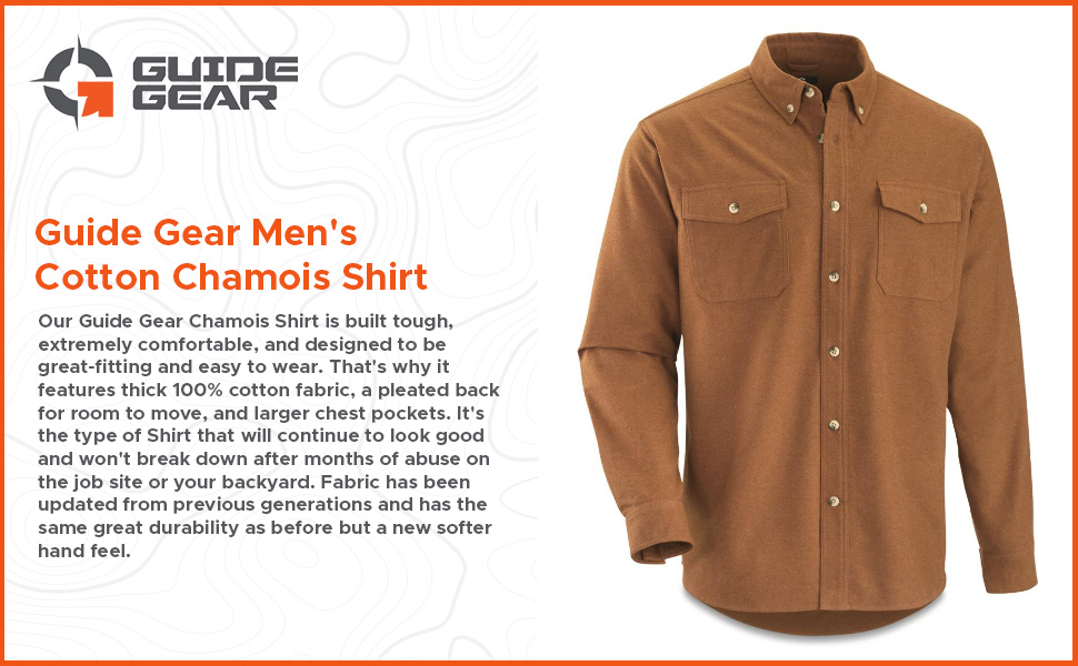 Guide Gear Men''s Button Up Shirt Long Sleeve Chamois Cotton for Work Or Casual