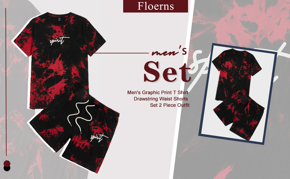 Floerns Men''s Graphic Print T Shirt Drawstring Waist Shorts Set 2 Piece Outfit 