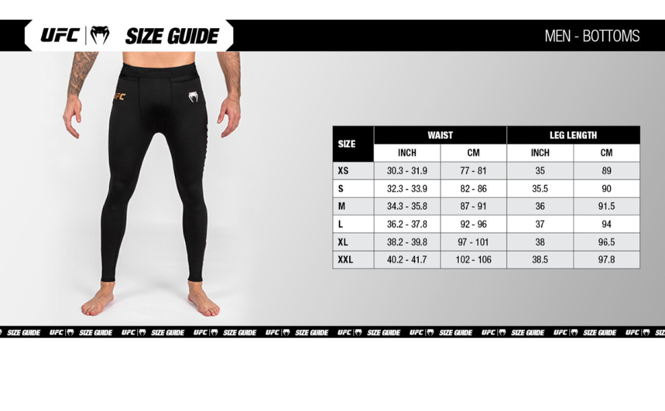 UFC Size Guide - Men''s Bottoms