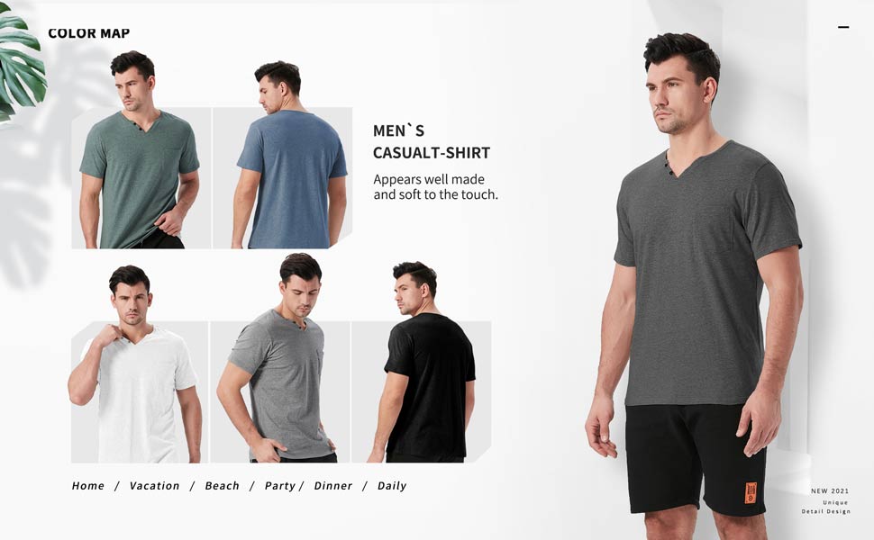 NITAGUT Men''s Casual Slim Fit Short Sleeve Pocket T-Shirts Cotton V Neck Tops