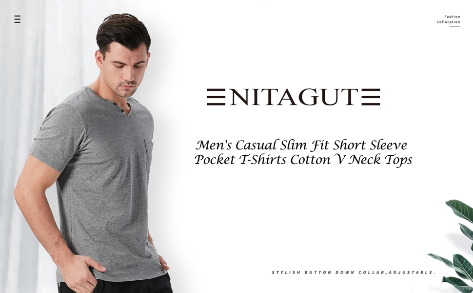 NITAGUT Men''s Casual Slim Fit Short Sleeve Pocket T-Shirts Cotton V Neck Tops