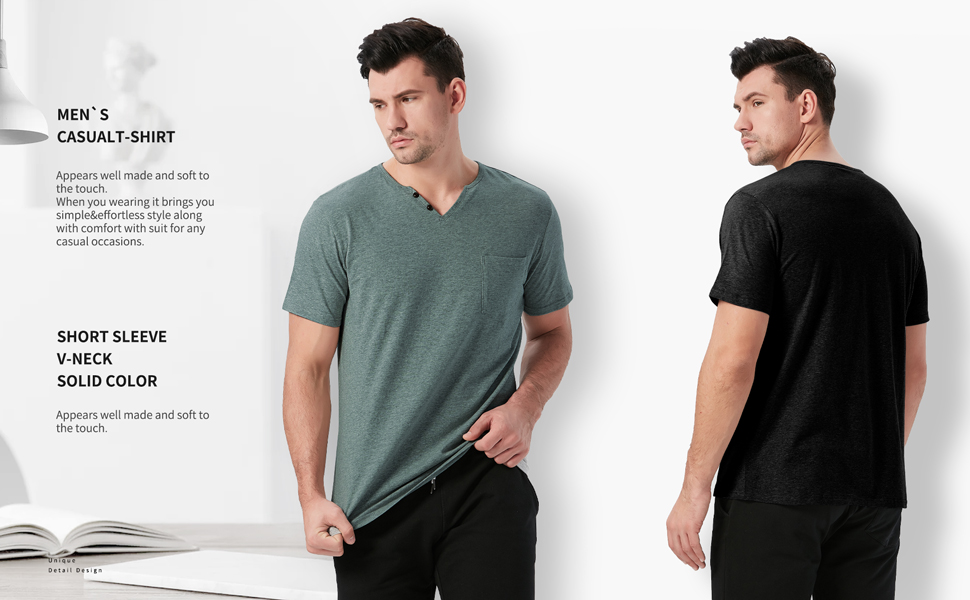 NITAGUT Men''s Casual Slim Fit Short Sleeve Pocket T-Shirts Cotton V Neck Tops