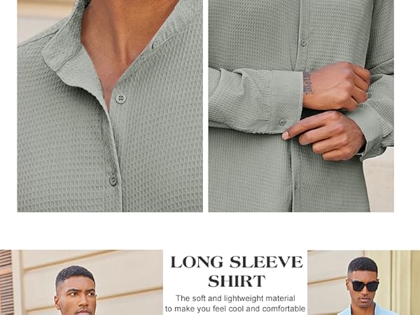 waffle button down shirts for men