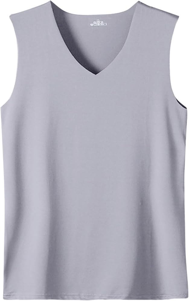 Men's Tank Tops Summer Ice Silk Traceless Thin Breathable Color V-Neck Sleeveless Top Undershirts Tank, L-5XL