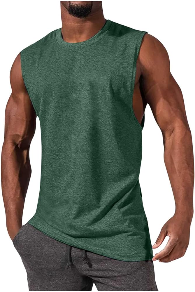 2024 Summer Men's Tank Tops Fashion Solid Color T-Shirt Sports Fitness Casual Vests Pullover Bottoming Shirts Tops