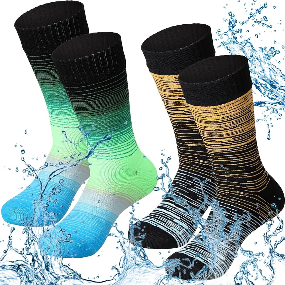 2 Pairs Waterproof Socks Unisex Waterproof Breathable Socks Outdoor Skiing Hiking Wading Fishing Socks for Men Women