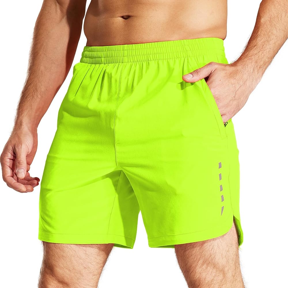 MIER Men's Running Shorts 7" Quick Dry Gym Athletic Workout Shorts with Zipper Pockets