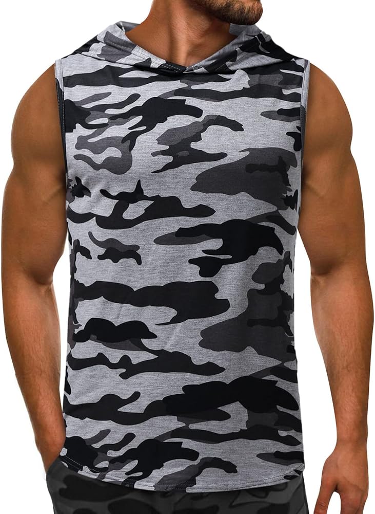 Sleeveless Camouflage Hoodies for Men Summer Camo Tank Top Casual Sleeveless T Shirts Muscles Tanks Shirt