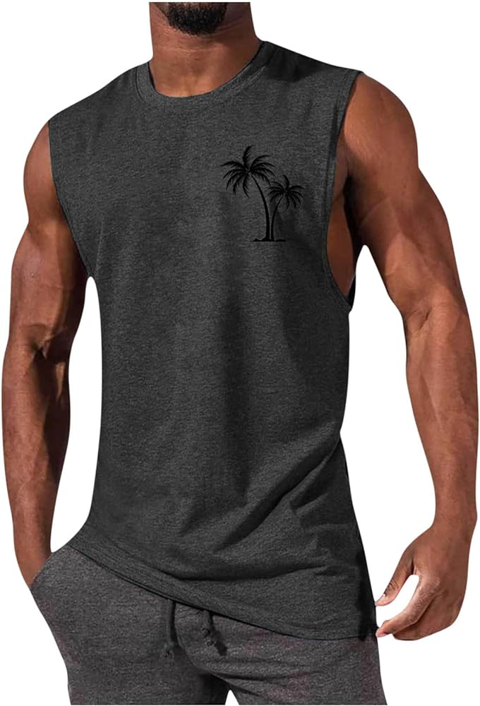 Vests for Mens Summer Fall Sleeveless Cami Tank Crew Neck Workout Beach Hawaiian Tops Tank for Man 2024 Oversized Basic