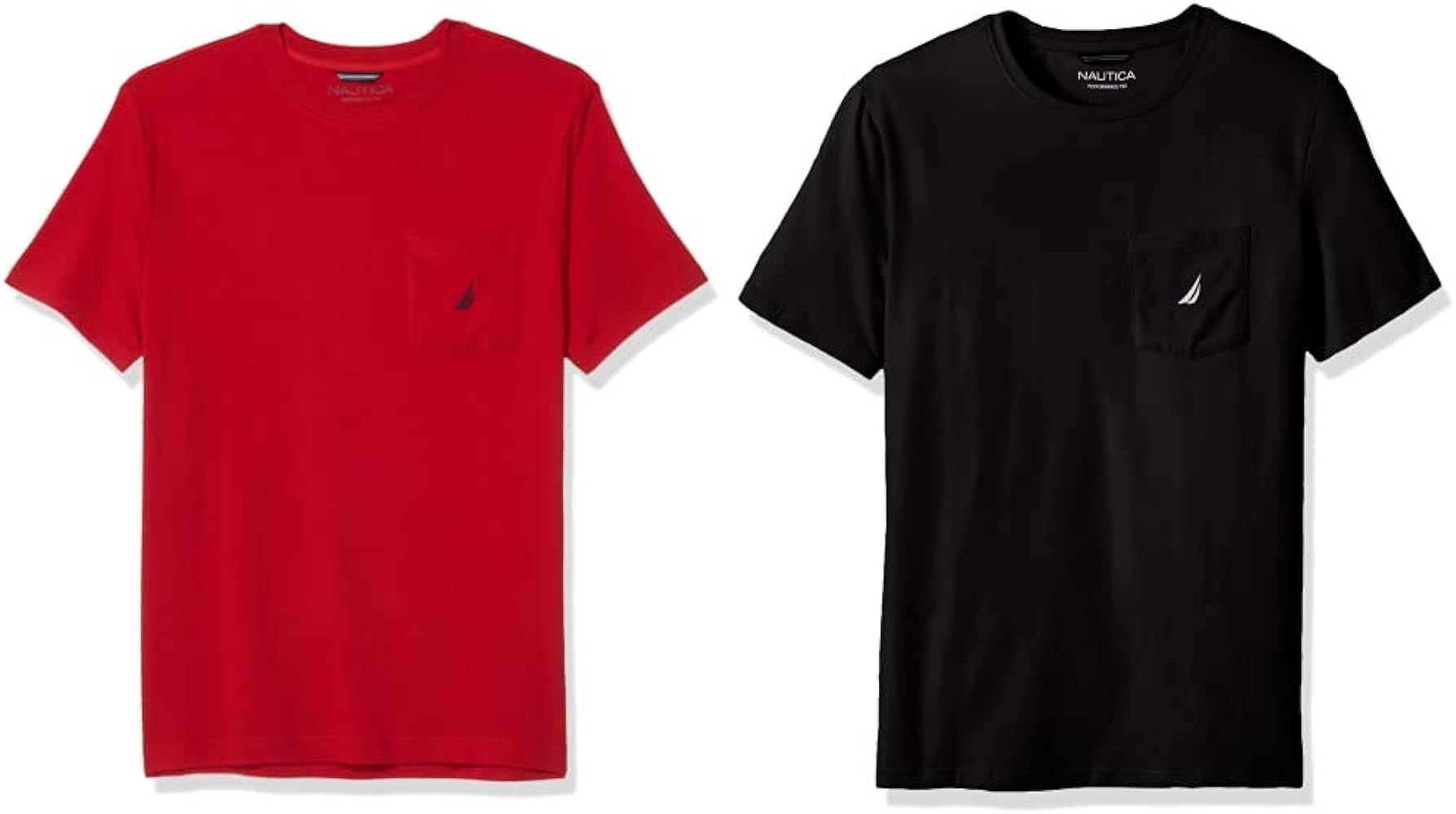 Nautica Men's Solid Crew Neck Short Sleeve Pocket T-Shirt, Red/True Black (2 Pack), 5XLT Tall