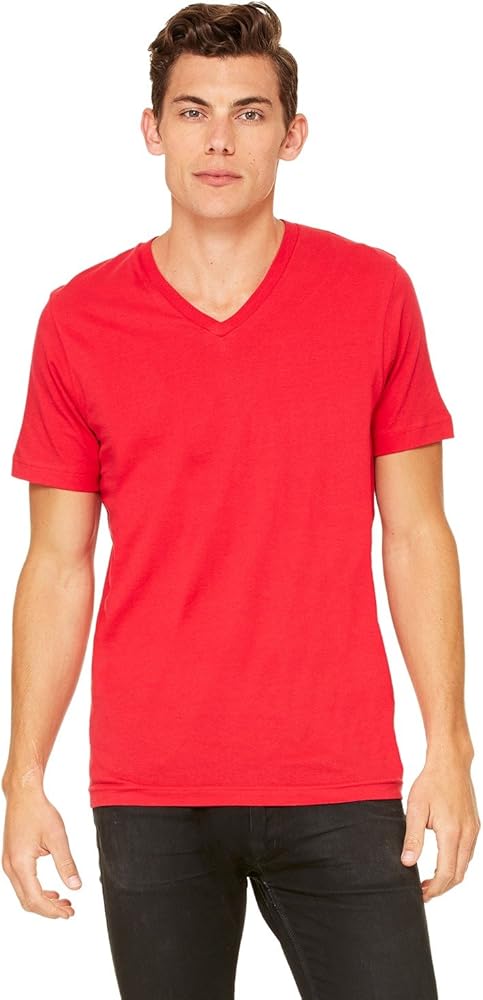 BELLA + Canvas Unisex Jersey Short-Sleeve V-Neck T-Shirt - RED - L - (Style # 3005 - Original Label)