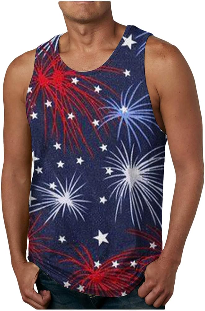 4th of July Tank Tops for Men 1776 Memorial Day Patriotic Relaxed Fit Vacation Summer Crewneck Sleeveless Pullover