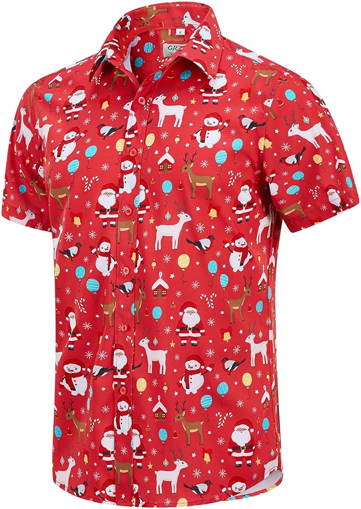 Christmas Shirts for Men Hawaiian Santa Claus Vacation Shirt Short Sleeve Button Down Dress Shirts