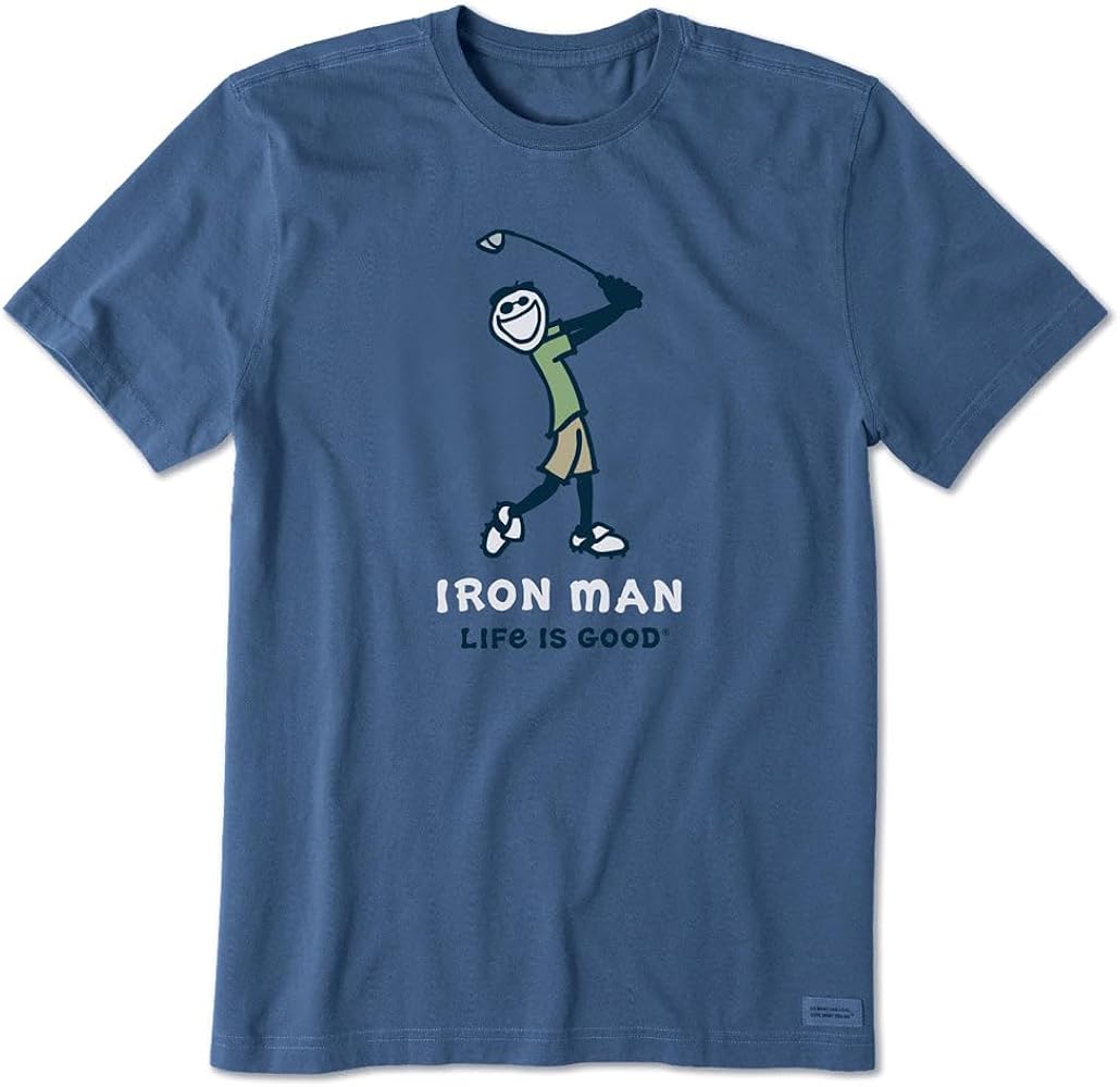 Life is Good. Men's Crusher Tee Jake Iron Man Golf, Vintage Blue