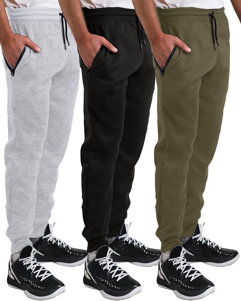 Sweatpants for Men 3 Pack Joggers - Men's Athletic Sweatpants with Pockets & Zipper