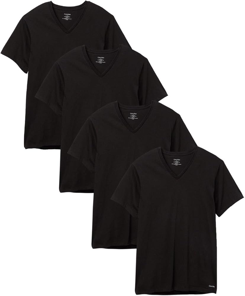 Calvin Klein Men`s Cotton Classic Fit Short Sleeve V Neck T-Shirt, 4-Pack