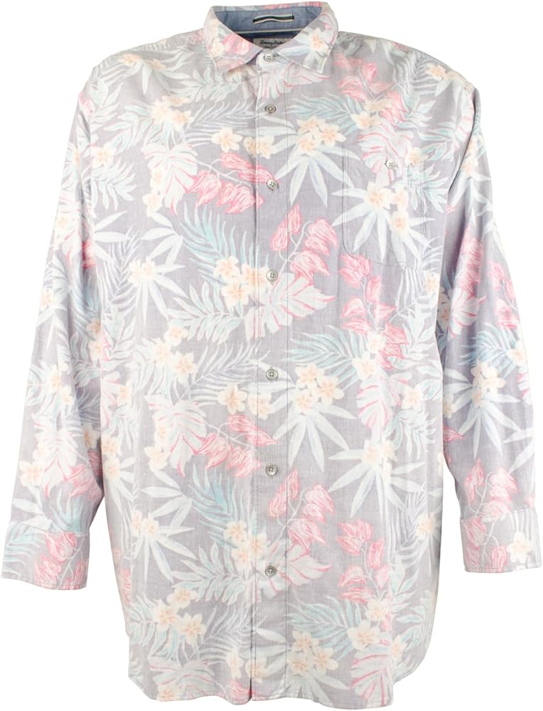 Tommy Bahama Men's Big & Tall Coastline Cord Montecito Frond Button Down Shirt in Fog Grey, Size 3XLB