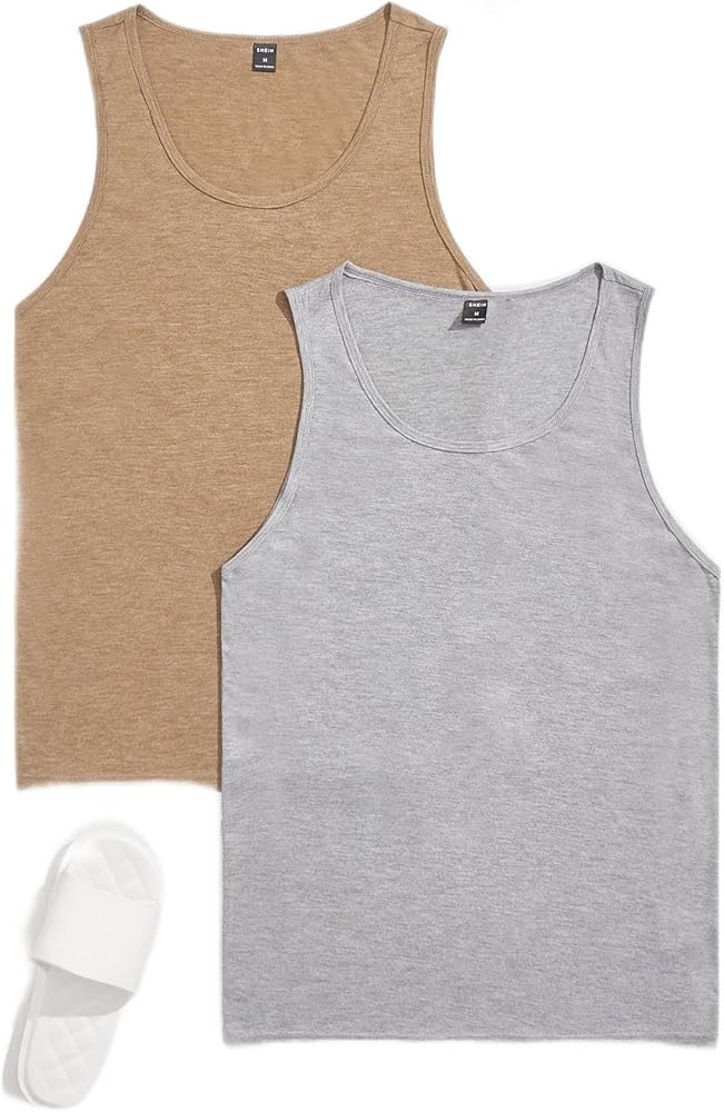 Men's T-Shirts Men 2pcs Scoop Neck Solid Tank Top T-Shirts for Men