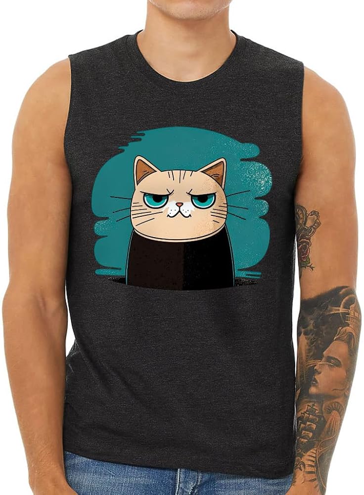 Cartoon Cat Men's Muscle Tank - Cute Animal Men's Sleeveless T-Shirt - Printed Tank