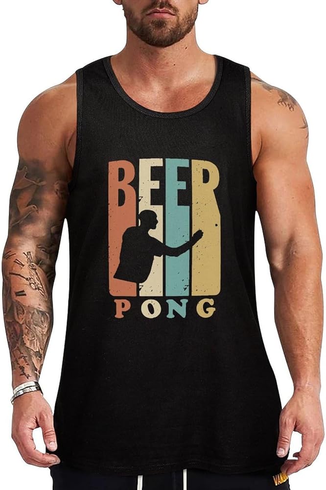 Retro 1970's Beer Pong Breathable Men's Tank Top Soft Muscle Vest T-Shirts Quick Dry Sleeveless Fitness Tee