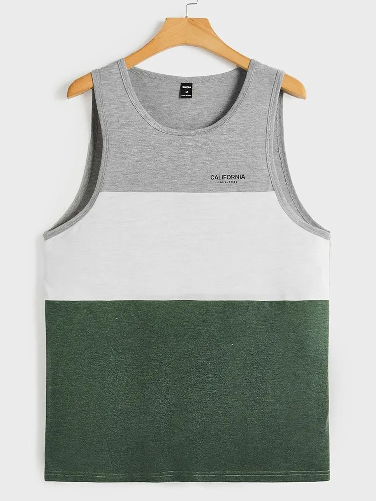 Casual T-Shirts for Men Men Letter Graphic Colorblock Tank Top SCOOVY (Color : Multicolor, Size : XX-Large)