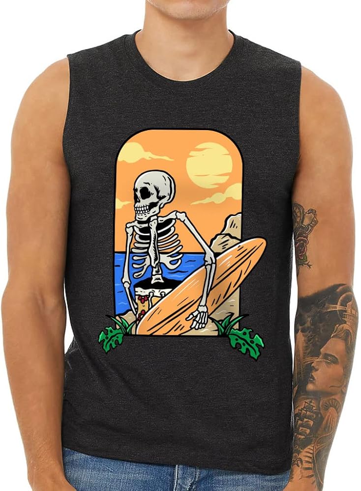 Skeleton Surfer Men's Muscle Tank - Graphic Men's Sleeveless T-Shirt - Cartoon Tank