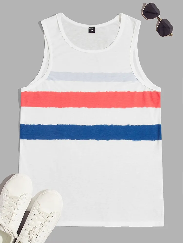 Men's T-Shirts Men Color Block Tank Top T-Shirts for Men (Color : White, Size : Small)