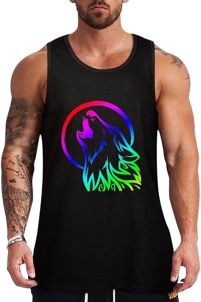 Wolf Moon Grow Breathable Men's Tank Top Soft Muscle Vest T-Shirts Quick Dry Sleeveless Fitness Tee