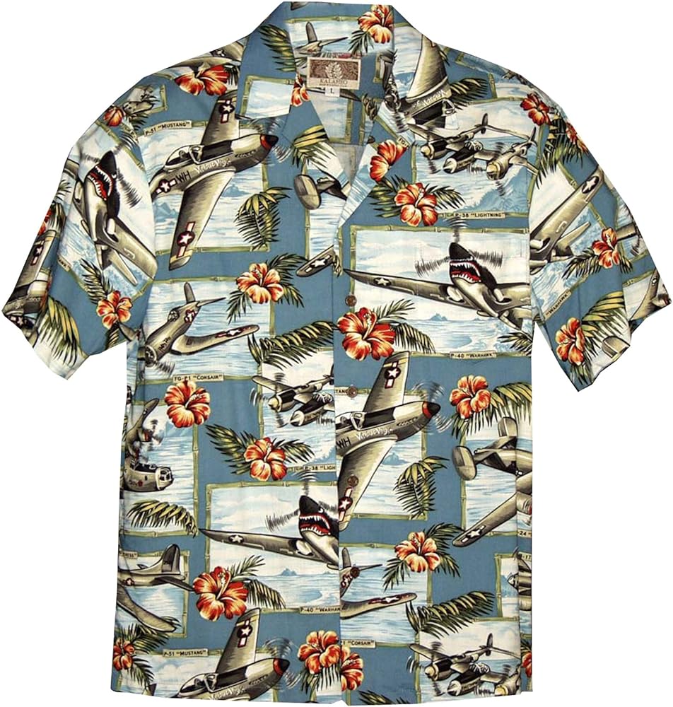 RJC Mens Hibiscus Fighter Airplane Shirt