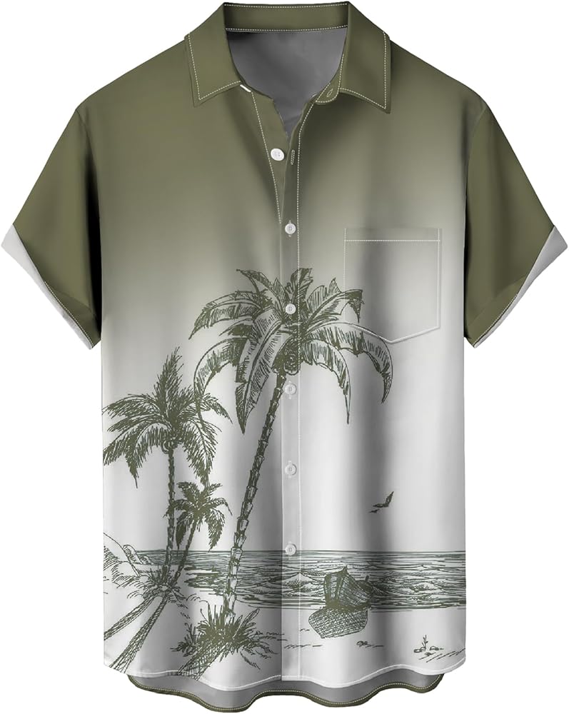 Mens Hawaiian Shirts Regular fit Short Sleeve Button Down Shirt Tropical Holiday Beach Printed Shirts