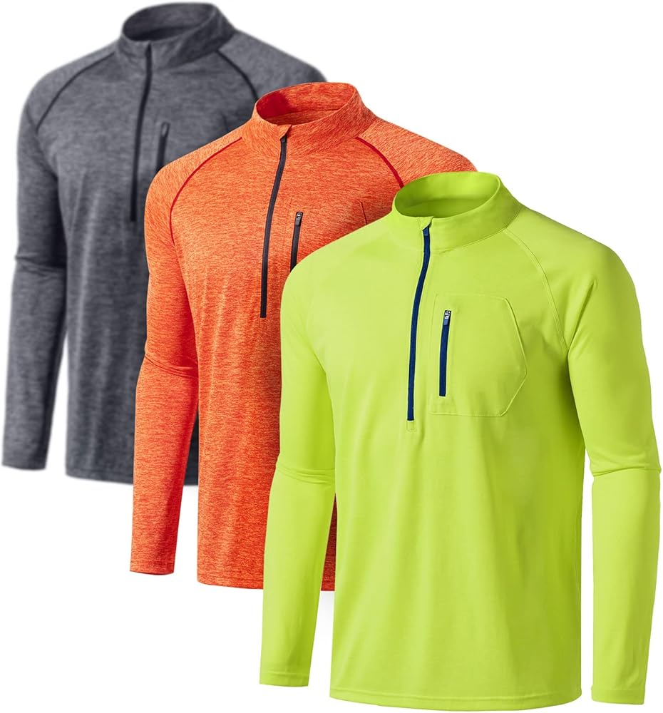 ATHLIO 3 Pack Men's Long Sleeve Athletic Shirts - Quick Dry, UV Sun Protection, and 1/4 Zip Pullover Running Tops for Outdoor