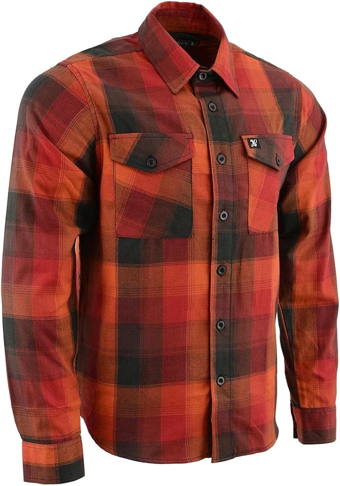 Milwaukee Leather Men's Flannel Plaid Shirt Orange with Red and Black Long Sleeve Cotton Button Down Shirt MNG11641