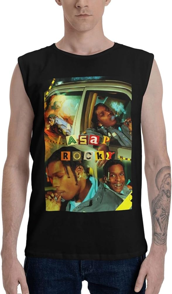 ASAP Rapper Rocky Singer Collage Tank Tops Mens Casual Cotton Vest Summer Round Neck Sleeveless Clothes