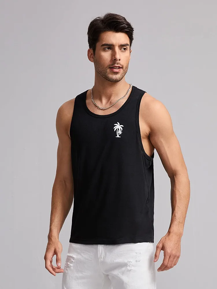 KARFE T-Shirts for Men Men Coconut Tree Tank Top Edmer (Color : Black, Size : Medium)