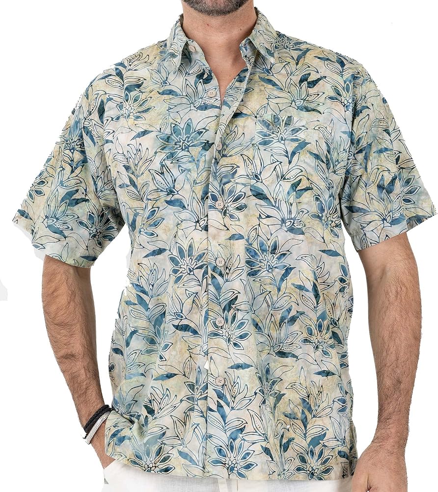 Mens 100% Hand Dyed Batik Cotton Hawaiian Shirt Casual Short Sleeve Button Down Shirts Ubud Bali