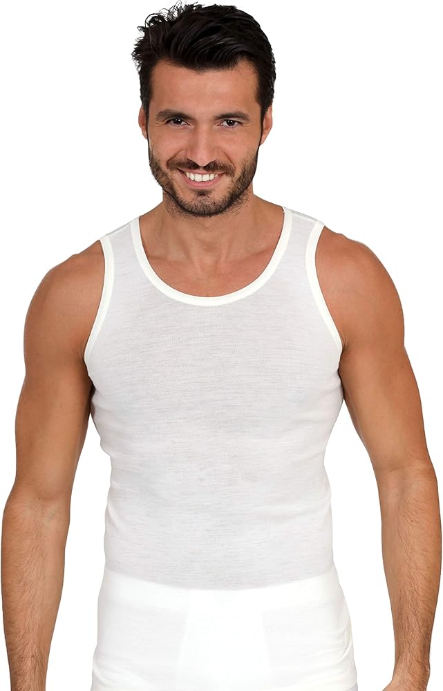 EGI ® Luxury Merino Wool Blend Men's Sleeveless Shirt Muscle Tank Top. Proudly Made in Italy. (as1, alpha, xx_l, regular, regular, Bianco (Off-White))