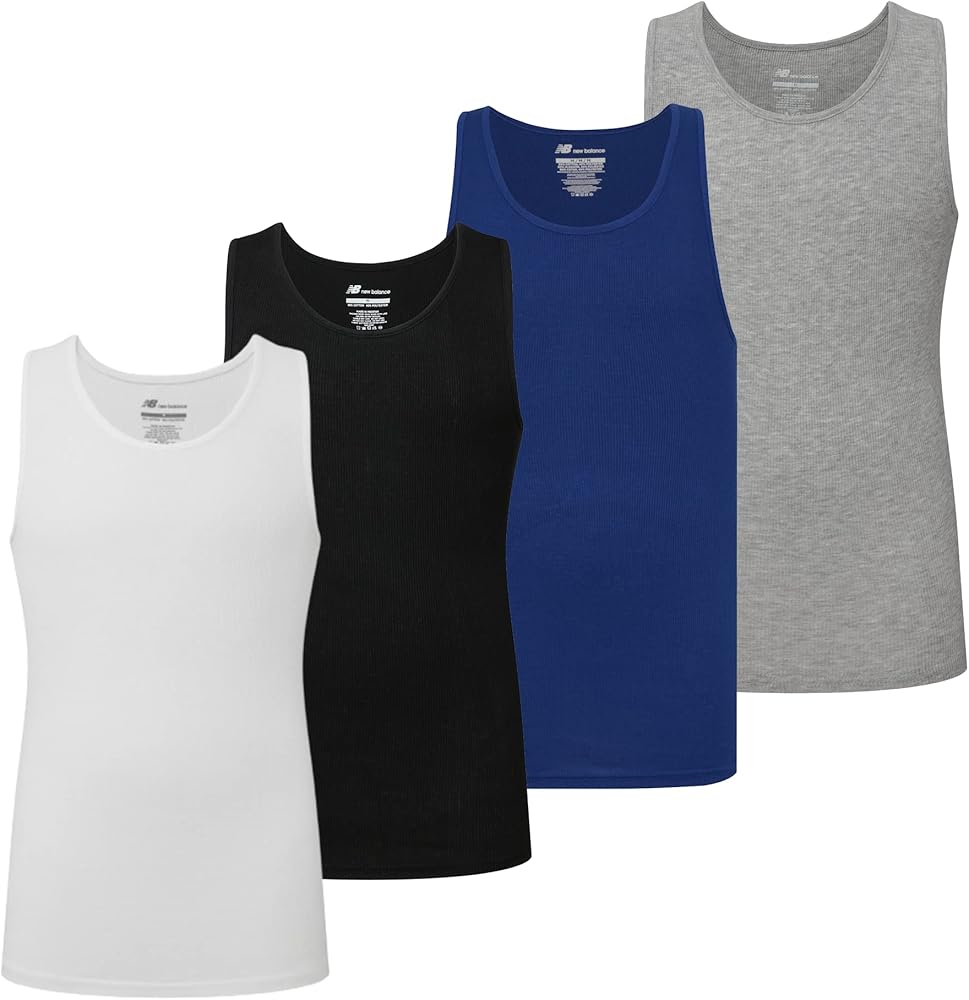 New Balance Men's Cotton Performance Rib Sleeveless Tank Top Undershirt (3 Pack Or 4 Pack)