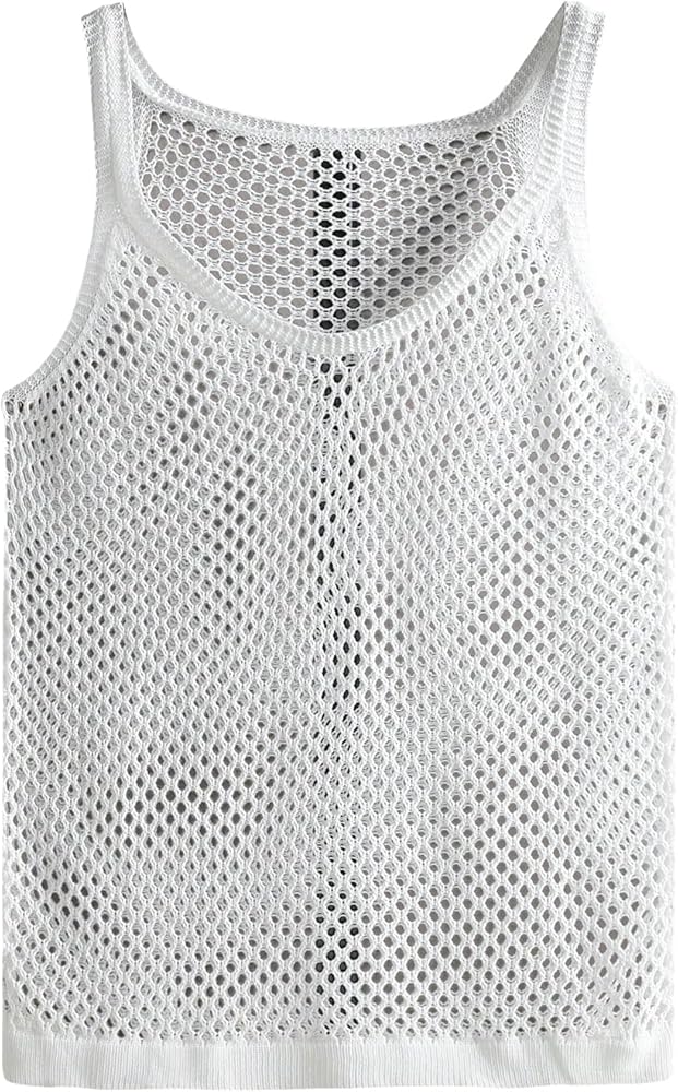 GORGLITTER Men's Hollow Out Solid Knit Tank Top Scoop Neck Summer Tops