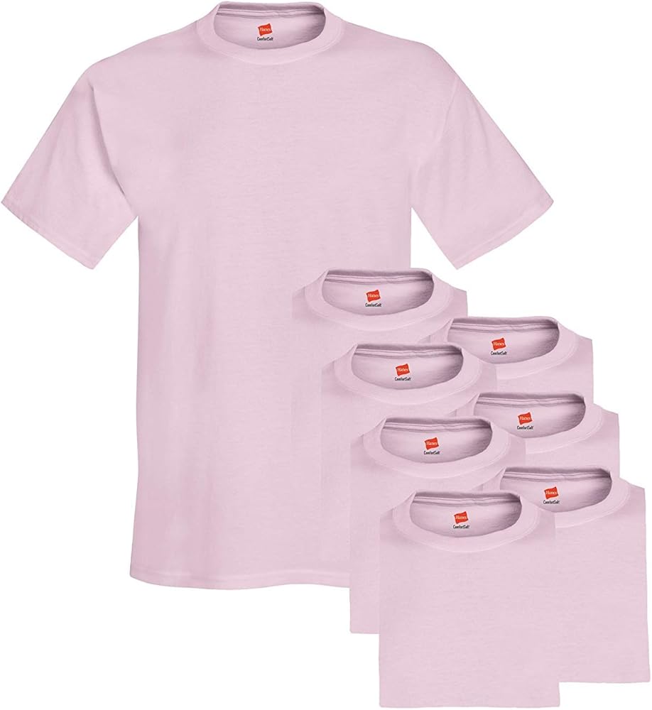 Hanes Men's 6-Pack Plus 2 Free Crew T-Shirts, Pale Pink, Large