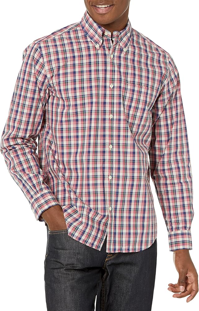 Brooks Brothers Men's Long Sleeve Button Down Cotton Poplin Friday Sport Shirt, Check