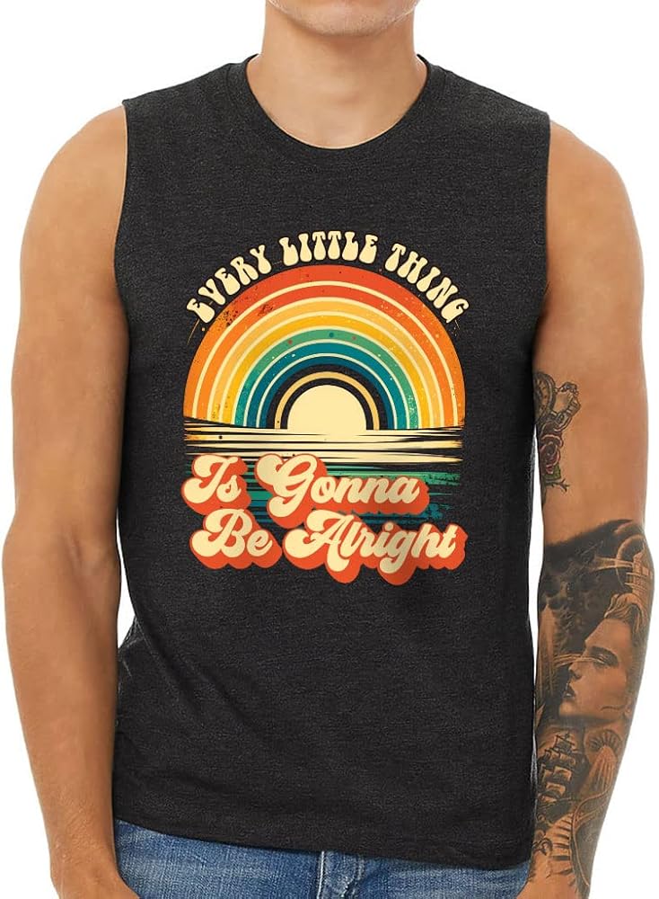 Every Little Thing is Gonna Be Alright Men's Muscle Tank - Rainbow Men's Sleeveless T-Shirt - Vintage Tank