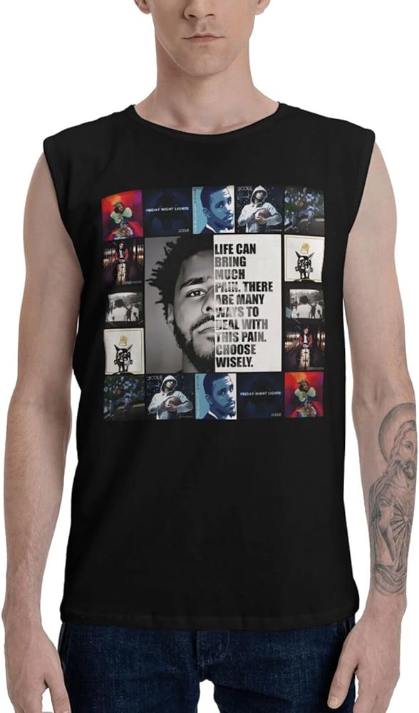 J Rapper Cole Singer Collage Tank Tops Men's Casual Cotton Vest Summer Round Neckline Sleeveless Shirts