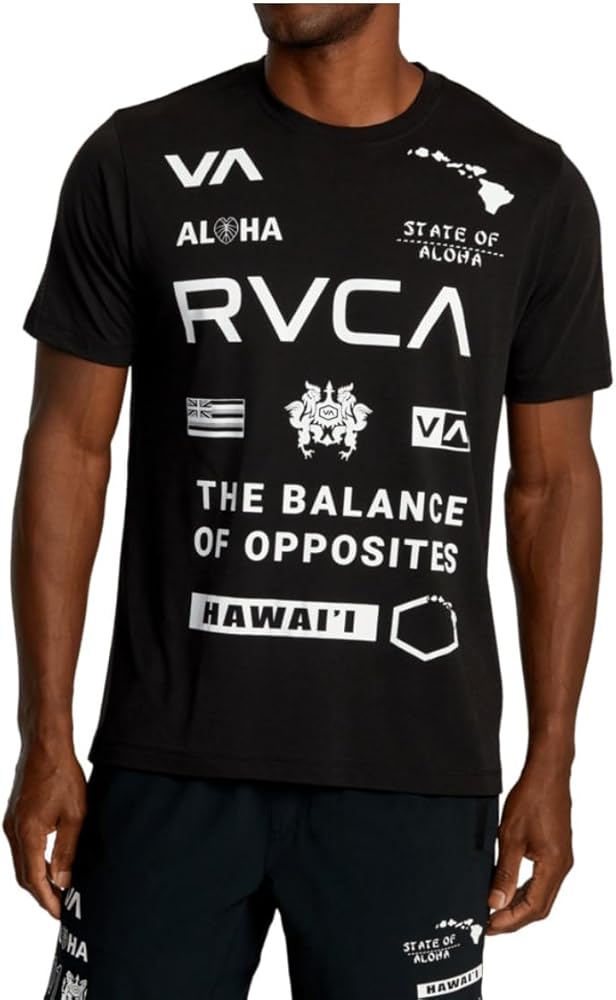 RVCA Men's Sport Tech Hawaii All Brand Short Sleeve Tee Shirt