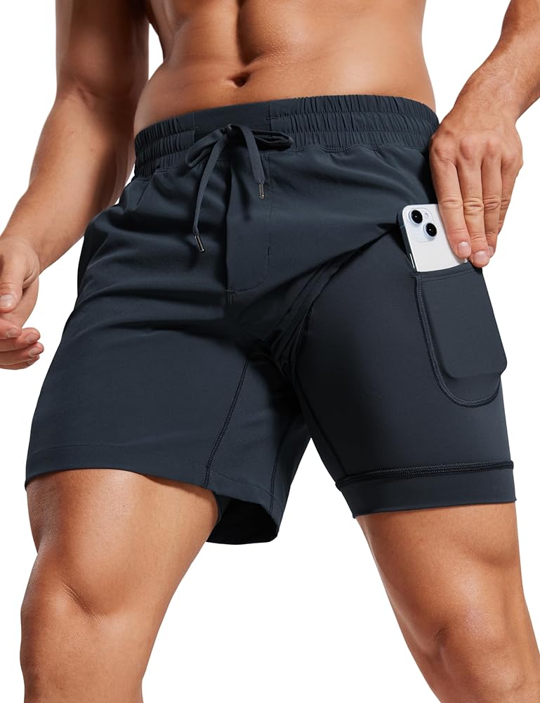 CRZ YOGA Men's 2 in 1 Running Shorts with Liner - 5'' Quick Dry Workout Sports Athletic Shorts with Pockets